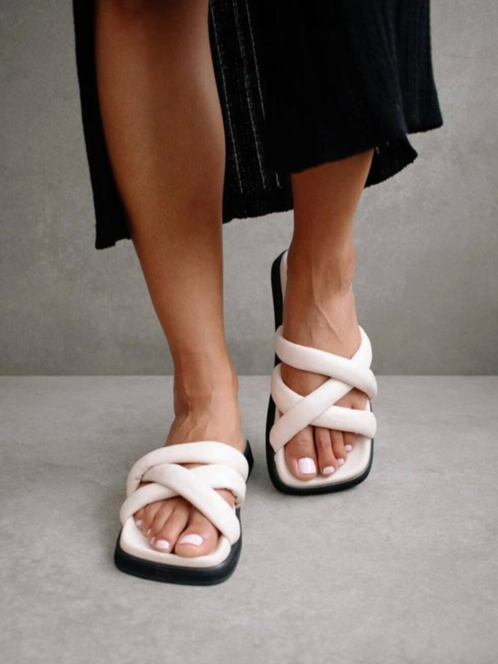 NWT ALOHAS Slip On Cross Leather Sandals in Ivory | Size 38